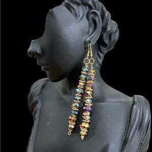 Handmade by Tolee Dezigns 4” Iridescent Spiral Beaded Dangle Earrings"